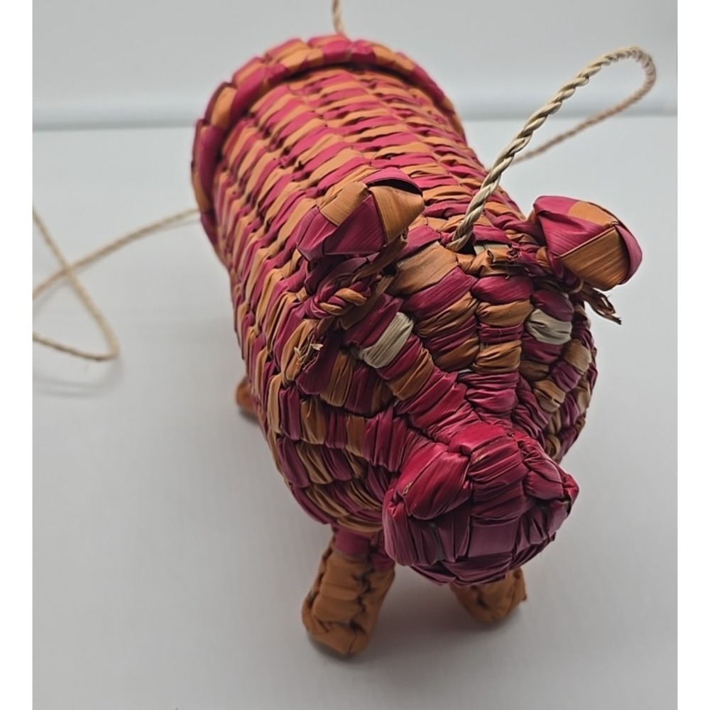 Mexican Hand Woven Natural Palm Straw Pig Purse Crossbody Bag